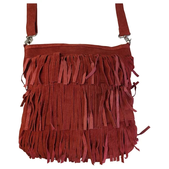 Red Suede Fringe Crossbody Bag Boho Tassel Purse | Western Cowgirl Festival - Picture 4 of 6